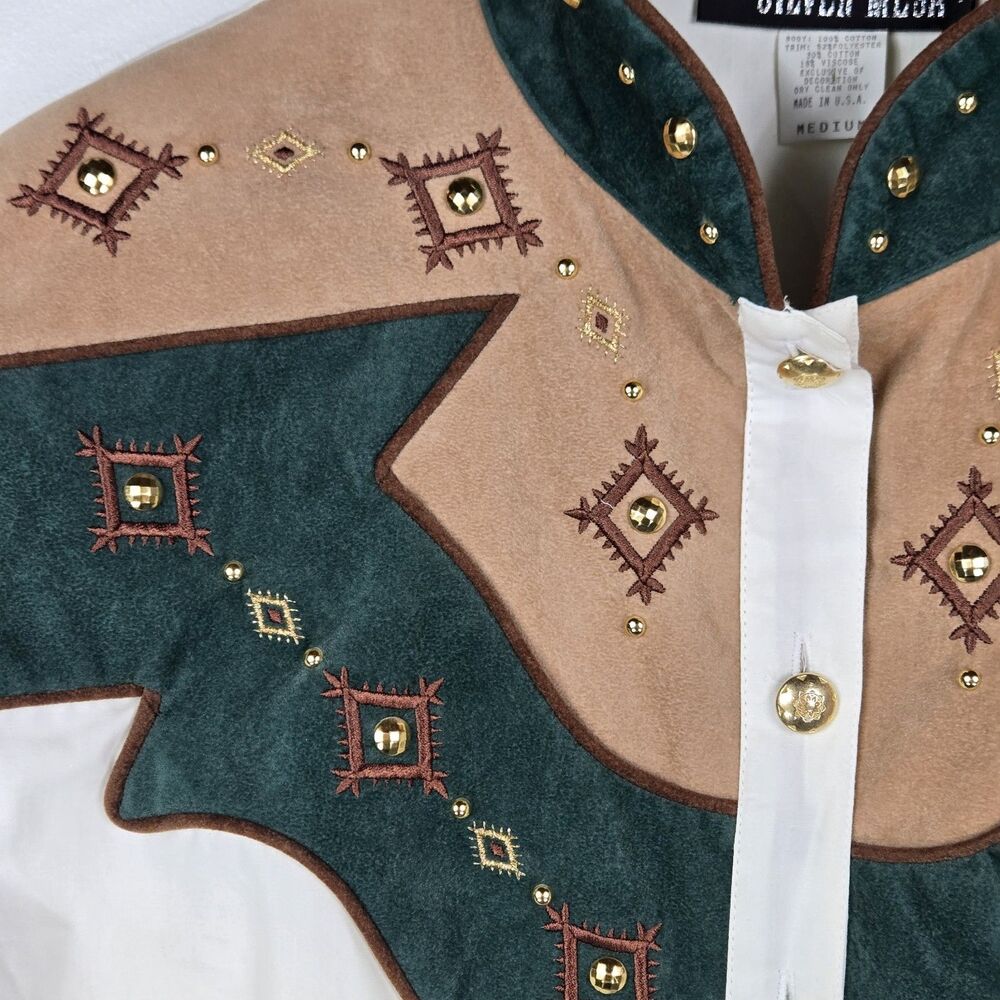 Vintage Silver Mesa Size Medium Embroidered Studded Button Up Western Shirt - Picture 2 of 9